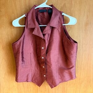 Relativity Womens Red Silk Sleeveless Button Front Collared Vest‎ Size M